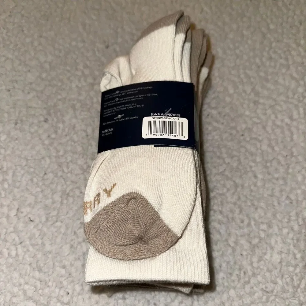 Sperry Women’s Cushion Crew Socks Pack of 4 Pairs Tan Cream White NWT